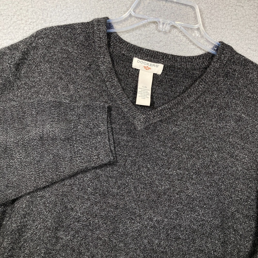 Dockers Sweater Men's Large Heathered Gray V Neck Pullover Long‎ Sleeve Casual